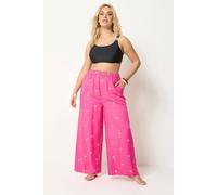 Yours Women's Palm Tree Beach Trousers in Bright Pink | Size: 18/20