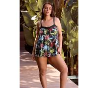 Yours Curve Black Palm Tree Print Tankini Top - Women's - Plus Size Curve