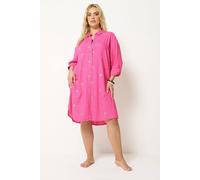 Yours Women's Palm Tree Shirt Dress in Bright Pink | Size: 22-24 Yours Bright Pink 22-24