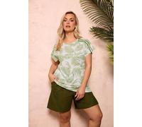 Yours Curve Green Palm Tree Trim Detail T-Shirt - Women's - Plus Size Curve
