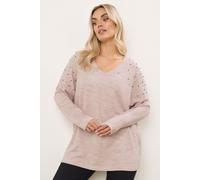 Yours Curve Pearl Embellished Soft Touch Jumper - Women's - Plus Size Curve Pink