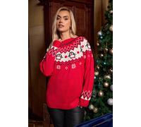 Yours Women's Penguin Fairisle Christmas Jumper in Red | Size: 14-16 Yours Red 14-16