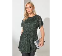 Yours London Curve Peplum Sequin Top - Women's - Plus Size Curve Green