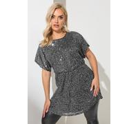 Yours London Curve Peplum Sequin Top - Women's - Plus Size Curve Silver