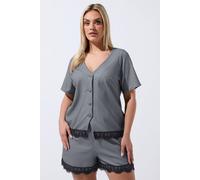 Yours Women's Pinstripe Short Sleeve Shirt in Grey | Size: 20 Yours Grey 20