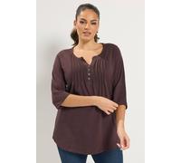 Yours Women's Pintuck Henley Top in Brown | Size: 14