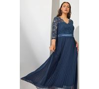 Yours London Curve Navy Lace Wrap Pleated Maxi Dress - Women's - Plus Size Curve