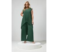 Yours Women's Pleated Wide Leg Trousers in Dark Green | Size: 20