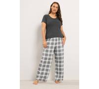 Yours Women's Pointelle Checked Extra Wide Leg Pyjama Set in Grey | Size: 10/12