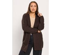 Yours Women's Pointelle Chunky Knitted Cardigan in Chocolate | Size: 26-28 Yours Chocolate 26-28