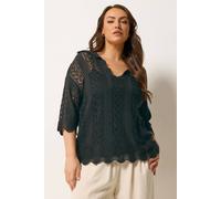 Yours Women's Pointelle Collared Knitted Top in Black | Size: 22-24 Yours Black 22-24