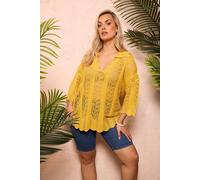 Yours Women's Pointelle Collared Knitted Top in Mustard | Size: 18-20 Yours Mustard 18-20