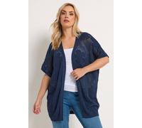 Yours Curve Blue Pointelle Floral Cardigan - Women's - Plus Size Curve