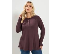 Yours Women's Pointelle Henley Top in Chocolate | Size: 22/24