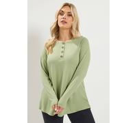 Yours Women's Pointelle Henley Top in Light Green | Size: 20