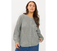 Yours Women's Pointelle Knit Cardigan Sweater in Grey | Size: 30/32