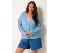Yours Curve Blue Pointelle Stitch Knitted Cardigan - Women's - Plus Size Curve