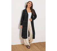 Yours Women's Pointelle Maxi Cardigan in Black | Size: 26-28 Yours Black 26-28