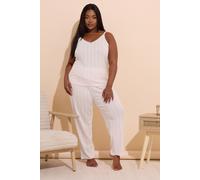 Yours Women's Pointelle Wide Leg Pyjama Set in Light Pink | Size: 22-24 Yours Light Pink 22-24