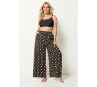 Yours Women's Polka Dot Crinkle Wide Leg Trousers in Chocolate | Size: 18/20