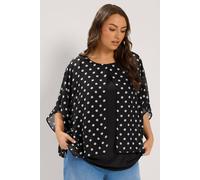 Yours Women's Polka Dot Double Layer Top in Black | Size: 18