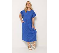 Yours Women's Polka Dot Frill Sleeve Midi Dress in Cobalt | Size: 14