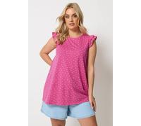 Yours Women's Polka Dot Frill Sleeve Vest Top in Bright Pink | Size: 22-24 Yours Bright Pink 22-24