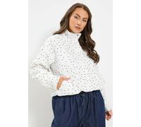 Yours Women's Polka Dot Funnel Neck Bomber Jacket in White | Size: 26/28
