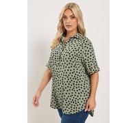 Yours Women's Polka Dot Half Placket Shirt in Dark Olive | Size: 14
