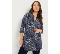 Yours Curve Blue Polka Dot Half Placket Shirt - Women's - Plus Size Curve