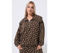Yours Women's Polka Dot Half Zip Hoodie in Chocolate | Size: 20
