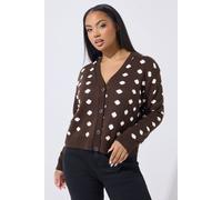 Yours Women's Polka Dot Knitted Cardigan in Chocolate | Size: 26-28 Yours Chocolate 26-28