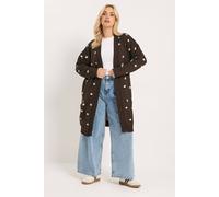 Yours Curve Brown Polka Dot Longline Knitted Cardigan - Women's - Plus Size Curve