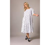 Yours Curve Polka Dot Tiered Maxi Dress - Women's - Plus Size Curve White
