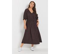 Yours Women's Polka Dot Midi Dress in Chocolate | Size: 16