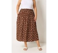 Yours Women's Polka Dot Midi Skirt in Chocolate | Size: 22-24 Yours Chocolate 22-24