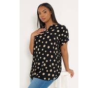 Yours Curve Polka Dot Notch Neck Top - Women's - Plus Size Curve Black