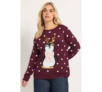 Yours Women's Polka Dot Penguin Novelty Jumper in Burgundy | Size: 14/16