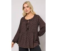 Yours Women's Polka Dot Peplum Top in Chocolate | Size: 14 Yours Chocolate 14