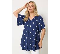 Yours Women's Polka Dot Pleat Front Top in Dark Blue | Size: 20 Yours Dark Blue 20