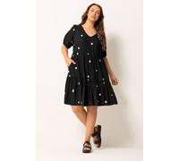 Yours Curve Polka Dot Tiered Smock Dress - Women's - Plus Size Curve Black