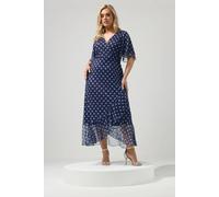 Yours Women's Polka Dot Wrap Dress in Dark Blue | Size: 14 Yours Dark Blue 14