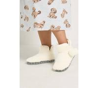 Yours Women's Pom Pom Faux Fur Boot Slipper in Off-White | Size: 7-8 Yours Off-White 7-8