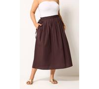 Yours Women's Poplin Midi Skirt in Chocolate | Size: 22-24 Yours Chocolate 22-24