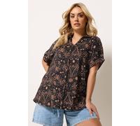 Yours Women's Printed Boxy Textured Shirt in Black | Size: 16