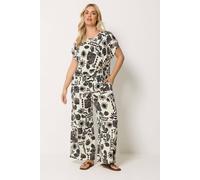 Yours Women's Printed Crinkle Wide Leg Trousers in Off White | Size: 18R
