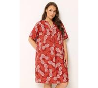 Yours Women's Printed Half Placket Tunic Dress in Orange | Size: 30/32