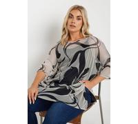 Yours Curve Natural Abstract Print Oversized Mesh Top - Women's - Plus Size Curve Brown