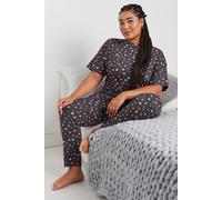Yours Women's Printed Short Sleeve Pyjama Set in Dark Grey | Size: 18-20 Yours Dark Grey 18-20