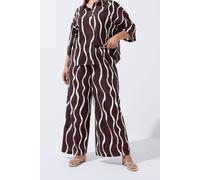 Yours Women's Printed Wide Leg Trousers in Chocolate | Size: 14 Yours Chocolate 14